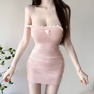 三棲虎嫵媚戰袍吊帶裙連衣裙韓國春夏新款氣質(zhì)小香風(fēng)蕾絲邊顯身材包臀短 粉紅色 均碼  彈力均碼（建議75-120斤）