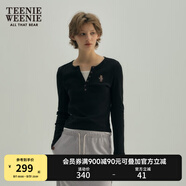 Teenie Weenie小熊長(cháng)袖T恤女春夏設計款小熊刺繡外穿打底衫上衣女 B-黑色 S