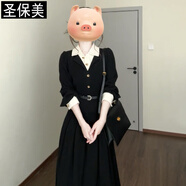 圣保美黑色襯衫連衣裙2025春秋季新款女士高級感通勤職場(chǎng)氣質(zhì)長(cháng)裙子顯瘦 【黑色】 M 碼