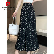 皮爾卡丹（pierre cardin）田園風(fēng)黑色碎花半身裙女2025新款夏季法式中長(cháng)款包臀魚(yú)尾裙一步裙 花色 S
