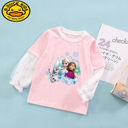 G.DUCKKIDS女童長(zhǎng)袖T恤春裝兒童打底衫艾莎安娜公主上衣秋冰雪奇緣童裝 愛(ài)莎安娜粉紅色 90