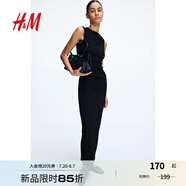 H&M女裝連衣裙2025夏新款褶皺迷笛裙無袖晚禮服圓領(lǐng)修身裙1268130 黑色 S 160/88