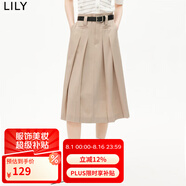 LILY【宋茜明星同款】LILY夏新款復古減齡百褶時尚通勤高腰半身裙 717卡其 L