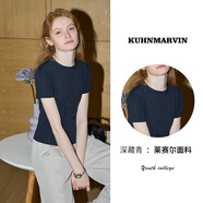 庫(kù)恩瑪維（KUHNMARVIN）【萊賽爾棉】基礎(chǔ)短袖T恤女2025夏新款修身高智精英上衣K38332 深藏青 S