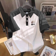 凡客誠品 VANCL港風(fēng)日系撞色polo衫短袖男夏季美式潮牌青少年翻領(lǐng)半袖體恤上衣服 【7152-LUCK三笑臉】深灰拼白色 M 85-110斤
