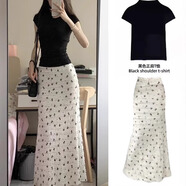 微光里白色碎花魚(yú)尾半身裙女2025新款夏日絕美長(cháng)款包臀長(cháng)裙初夏穿搭裙子 蝴蝶結魚(yú)尾裙【白色 M】