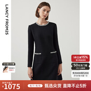 朗姿【尖貨補單】法式氣質(zhì)名媛小香風(fēng)長袖高腰通勤女冬季新款連衣裙女 黑色3 L
