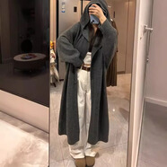 智兜兜高檔早春新款灰色連帽毛衣開衫外套女中長(zhǎng)款韓系慵懶寬松長(zhǎng) 高級(jí)灰（234-25斤比大衣還厚實(shí)） 均碼 S（85-100斤）