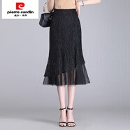 皮爾卡丹（pierre cardin）網(wǎng)紗蕾絲半身裙女春夏秋季2025新款包臀魚尾裙中長款顯瘦一步裙子 黑色 L 建議101-110斤