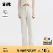 森馬牛仔褲女涼感直筒褲港風夏小個子九分褲白色褲子109324124005