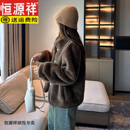 恒源祥年輕款立領(lǐng)仿水貂毛環(huán)保皮草女2025冬季短款皮毛一體毛毛外套上衣 咖色 S