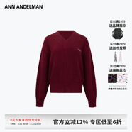 ANN ANDELMAN【精選6折】明星同款深紅色針織內(nèi)搭長袖寬松V領(lǐng)套頭毛衣 深紅色 S