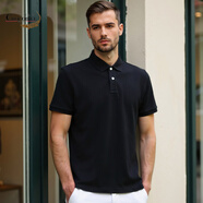 鱷魚(yú)恤26支純棉短袖POLO衫男純色2025夏季休閑男士翻領(lǐng) t恤 黑色 M