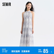 森馬觀園吉聯(lián)名連衣裙女肌理國(guó)風(fēng)夏收腰寬松掛脖長(zhǎng)裙109324114021
