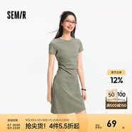 森馬（Semir）連衣裙女收腰T恤裙小心機(jī)夏季2025新款繡花圓領(lǐng)短裙簡(jiǎn)約休閑 橄欖綠A41805 M