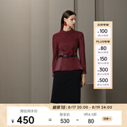 PORTS寶姿 秋冬新品女裝簡(jiǎn)約半高領(lǐng)針織上衣LA9N025GCF005 酒莊紫格子 XS (2)
