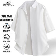 O'NEILL奧尼爾短袖襯衫男夏季新款時尚透氣五分袖寬松百搭高級感男裝外套 白色 M 建議90-115斤