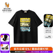 William fox&sons100%長絨棉纖維32S雙股針織波普藝術(shù)復(fù)古印花寬松休閑潮流短袖T恤 黑色 L /50