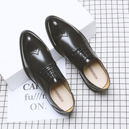 百麗踏系列品牌皮鞋男款2025布洛克雕花結(jié)婚新郎鞋韓版潮流百搭配西裝發(fā) 黑色常規(guī)款 38