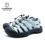 美駱世家（CAMSSOO）(Camssoo)意大利男女真皮包頭防滑戶外溯溪涉水涼鞋 黑米灰 38