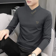金盾（KIN DON）2025秋季新款男士大V領(lǐng)長袖T恤新款刺繡潮流款男裝打底衫批發(fā) 鐵灰 L