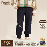 PawinPaw小熊童裝23年冬新款男童工裝大口袋不倒絨休閑褲保暖褲子 牛仔藍(lán)色/55 110