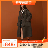 B.Duck【100%棉羊毛】毛呢大衣女小黃鴨冬款雙面呢大衣長(cháng)款女外套 咖啡色 M