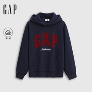 GAP女裝2025秋季新款撞色Logo寬松抓絨套頭連帽衫衛衣上衣792499 海軍藍 L (170/92A) 亞洲尺碼