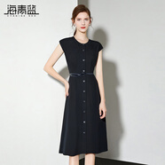 海青藍(lán)短袖連衣裙2025年新款純色海邊度假時(shí)尚氣質(zhì)女裝中長(zhǎng)裙子 藏青色 2XL