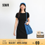 森馬（Semir）連衣裙女圓領(lǐng)收腰彈力針織裙2025夏刺繡休閑短裙辣妹109325114001