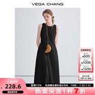 VEGA CHANG2025新款夏季無袖連衣裙女裝簡約氣質高級感背心長裙白色 沉靜黑 S
