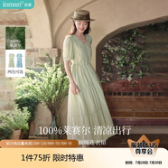 茵曼（INMAN）法式連衣裙女夏季顯瘦遮肚燈籠袖抽繩收腰公主長(zhǎng)裙子 水沫綠 L 