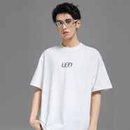 UNKNOWTAL夏季美式潮流重磅棉質(zhì)圓領(lǐng)寬松男短袖T恤環(huán)形藝術(shù)印花小眾上衣 白色 M