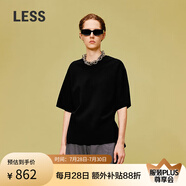 LESS春休閑簡約氣質(zhì)設(shè)計感前短后長質(zhì)感短袖套頭針織衫2O3310990 001本黑1 S