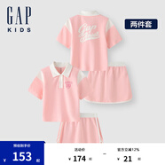 Gap女童夏季撞色polo領(lǐng)短袖T恤短裙套裝兒童裝運動465409 粉色 120cm(6-7歲)亞洲尺碼