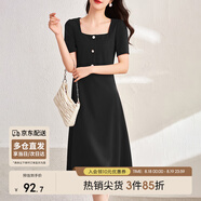 尚都比拉短袖連衣裙女夏季復(fù)古赫本風(fēng)氣質(zhì)通勤裙子中長款A(yù)字裙 雅黑色 XXL