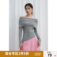 獨(dú)束大碼女裝性感女人味一字領(lǐng)針織衫女秋裝新款微胖mm針織打底衫 丁香灰 XL