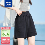唐獅（TonLion）2024女寬松休閑短褲 黑色 S 