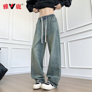 雅鹿復(fù)古牛仔褲男秋季新款美式高街潮流直筒褲重工洗水大版牛仔長褲男 懷舊藍(lán) 常規(guī) S （重90-105斤高165-170）