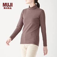 無(wú)印良品 MUJI 女式 彈力羅紋編織 條紋高領(lǐng)T恤 W9AB862 深紫紅色X橫條 XL