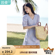 茵曼（INMAN）純棉法式氣質(zhì)連衣裙女裝2025夏季新品顯瘦V領(lǐng)泡泡袖A字長(zhǎng)裙子 紫荊粉 -18525989 XL