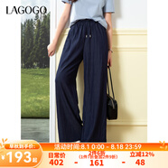 lagogo松緊高腰深牛仔藍(lán)直筒褲女拉谷谷2025年夏季新款百搭休閑褲 深牛仔藍(lán) M