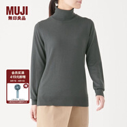 無印良品 MUJI 女式 天竺 高領(lǐng)毛衣 長(zhǎng)袖針織衫 深灰色 M