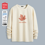 名創(chuàng  )優(yōu)品（MINISO）長(cháng)袖t恤男春秋季寬松休閑百搭純棉打底衫簡(jiǎn)約百搭圓領(lǐng)男裝上衣服 淺米(回憶楓中標) L 175(體重120-140斤左右)