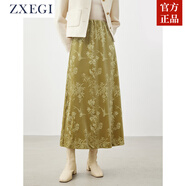 ZXEGI春裝新款好品質(zhì)絲絨半身裙女國風(fēng)潮流竹韻壓花光澤感半裙 黃綠色 XL
