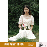 獨(dú)束大碼女裝法式復(fù)古大方領(lǐng)玫瑰印花茶歇裙微胖mm夏日碎花連衣裙 玫瑰花 3XL (尺碼：5)