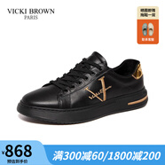 VICKI BROWN【VB男鞋】法國品牌簡(jiǎn)約潮流板鞋刺繡百搭小白鞋舒適休閑鞋男 黑金色 42