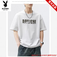 花花公子（PLAYBOY）純棉短袖t恤男夏季新款潮流休閑寬松半袖圓領(lǐng)上衣服字母印花男裝 白色473短袖棉 S 【建議90斤以下】