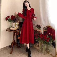 天啟世紀大碼赫本風(fēng)新年紅色新中式裙女秋冬季胖mm高級感小個(gè)子敬酒禮服裙 紅色【優(yōu)質(zhì)版】【大方得體/富家 XL