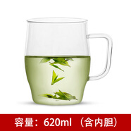 76水杯泡茶杯耐熱高硼硅玻璃杯辦公室茶水分離杯帶蓋綠茶杯 620ml（含內膽） 620ml 1只